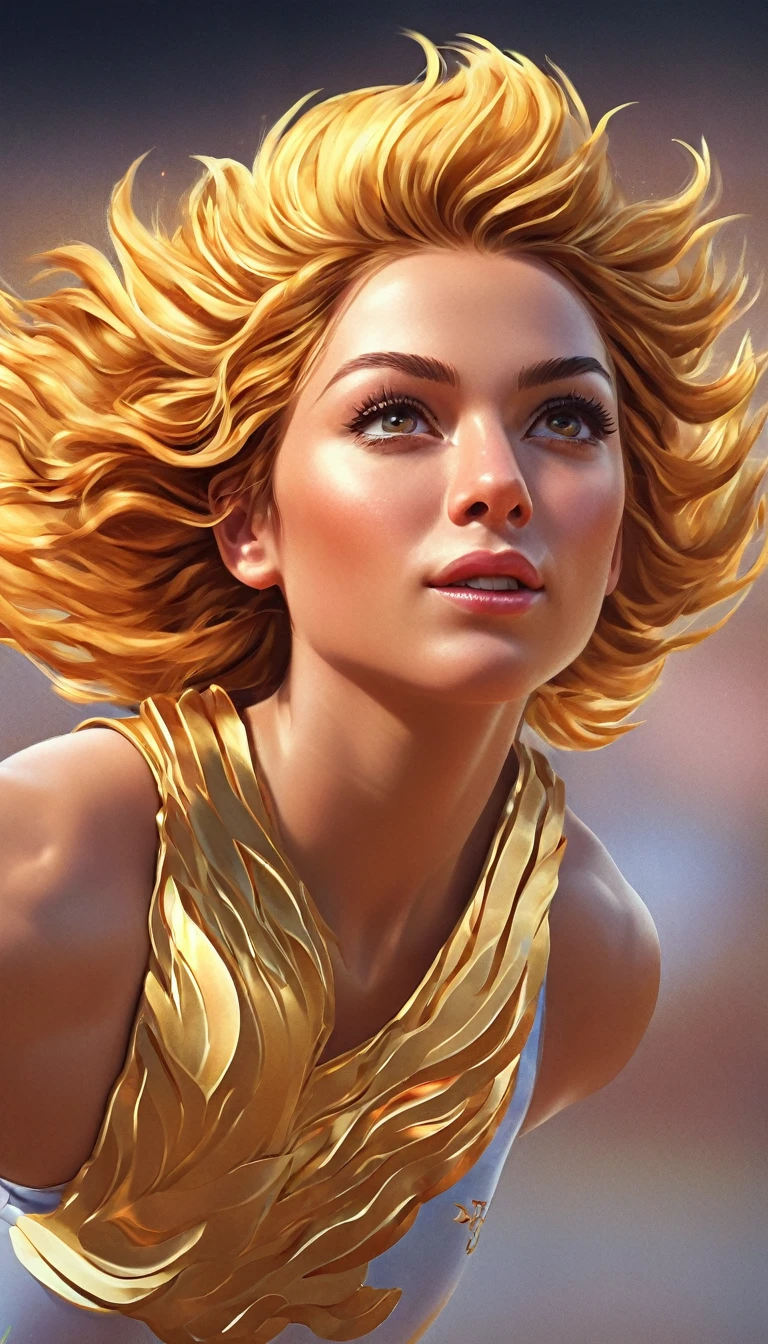 a facial portrait of a female athlete Olympic games winner wearing laurel leave crown and wearing gold medal, sense of excitement, a sense of ultimate triumph against all odds, she won the gold medal, (ultra detailed face: 1.2),  dynamic hair style, dynamic hair color, dynamic skin complexion, Hyperrealism style, vibrant, Ultra-high resolution, High Contrast, (masterpiece:1.5), highest quality, Best aesthetics), best details, best quality, highres,  16k, [ultra detailed], masterpiece, best quality, (extremely detailed) RAW, photograph