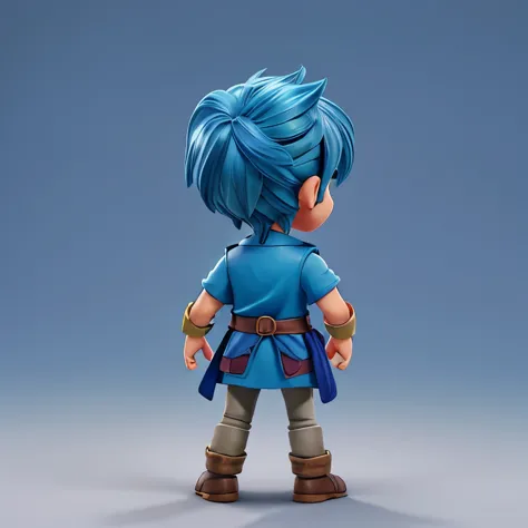 A  hero from Dragon Quest、(No background)、Blue Hair、From the back、Back view