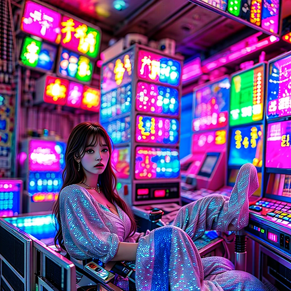 xuer Game girl,Full of (Game machine),(Temperance in heaven, life and eternity, rainbow:1.4). (Full body shot:1.2),intricate,dark fantasy,ultra detailed,surrealism,weird,expression art,grand scale,epic,zoomed out,wide angle,perfect hands.,Xxmix_Catecat,
(ExtremelyDetailed KAWAII face)