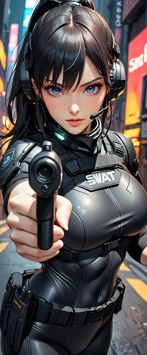 (masterpiece:1.2,Highest quality,Highest quality,Very detailed:1.2),8k,wallpaper,(One Woman),(Future female SWAT team member),((...
