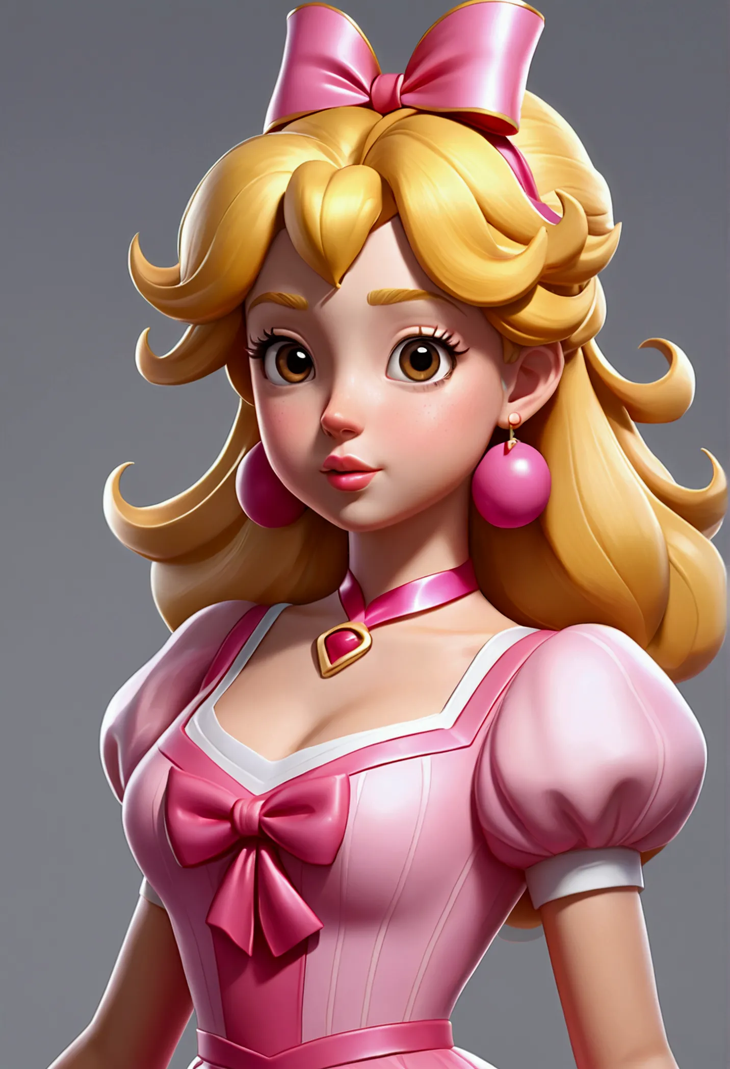 cartoon girl with blonde hair and pink ribbon on her chest, 3d icon for mobile games, high detail of an iconic character., cute ...