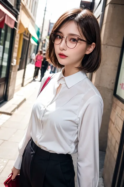 realistic, photogenic, short length brown hair, hair fluttering in the wind, beautiful white-colored translucent skin, a little ...