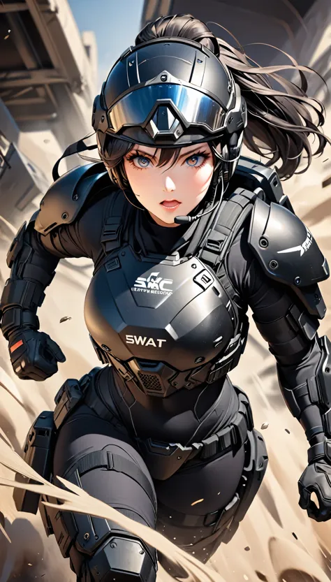 (masterpiece:1.2,Highest quality,Highest quality,Very detailed:1.2),8k,wallpaper,(One Woman),(Future female SWAT team members),(...