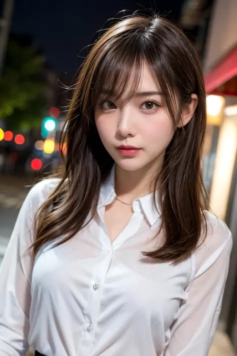 realistic, photogenic, short length bright-brown hair, hair fluttering in the wind, beautiful white-colored translucent skin, a ...