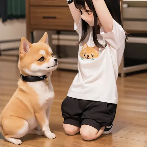 Shiba Inu girl rural scenery、Playing in gym clothes