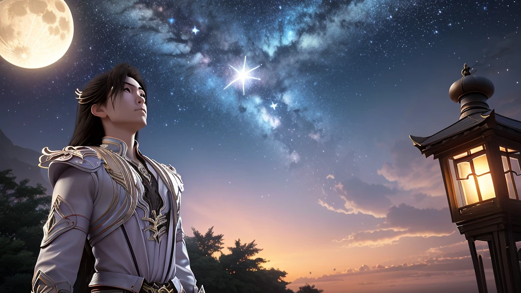 shihao,majestic gesture,(Starry Sky_sky空:1.3),Bright Moon,sky_melody,wonderland,portrait,
