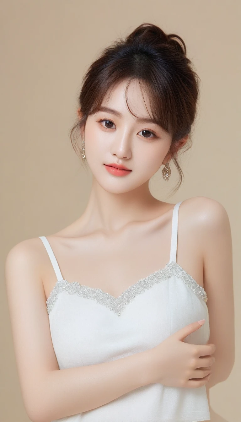 A woman in a white top，She is posing for a picture, Beautiful young Korean woman, Beautiful Korean woman, Beautiful young Korean woman, Korean Girl, Nam Jae-yeon, Young and cute Korean face, WAN cute Korean face, Cute and delicate face, Beautiful Asian girl, Cute Korean actress, 22 years old, Beautiful Chinese model, 21 years old