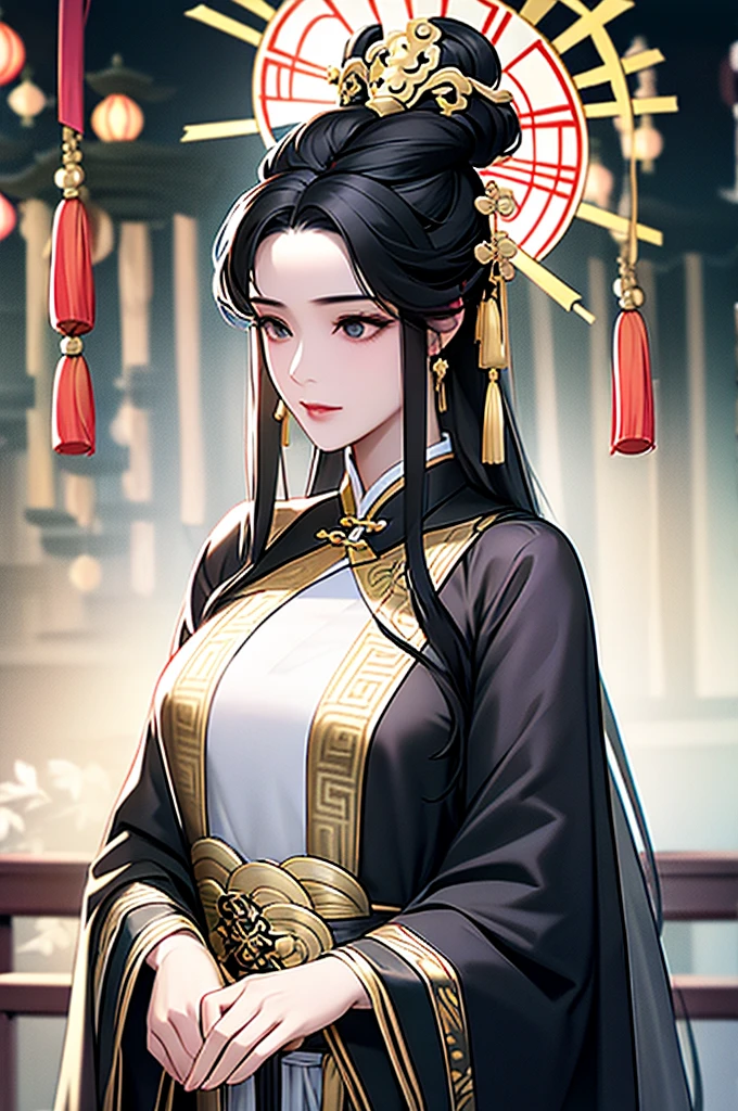 Black Hair, Immortal, Royal sister, Stepmother, Gold Robe, Taoist robe, Chinese style, Hair Bunch