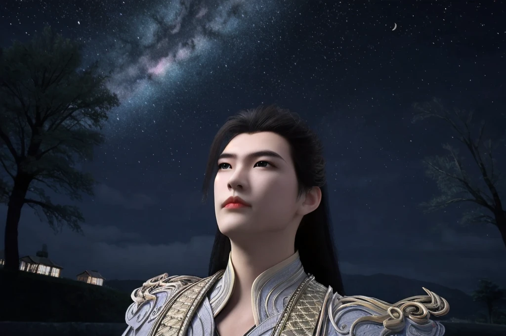 shihao,majestic gesture,(Starry Sky_sky空:1.3),Bright Moon,sky_melody,wonderland,portrait