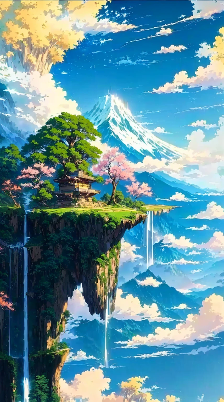 painting of a waterfall and a mountain with a waterfall in the foreground, anime landscape, anime landscape wallpaper, anime nature, anime beautiful peace scene, beautiful anime scenery, anime nature wallpap, anime scenery, anime art wallpaper 4k, anime countryside landscape, anime art wallpaper 4 k, scenery artwork, scenery wallpaper, japanese art style, anime background, beautiful anime scene