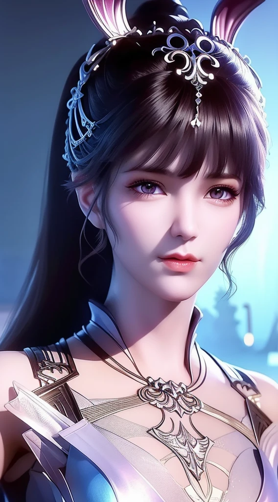 Close-up of a woman in a silver blue dress, Cheng Weipan Art Station, Xiuxian Technology Sense, Detailed Fantasy Art, Stunning Character Art, Epic Exquisite Character Art, Beautiful Armor, Extremely Detailed Art Budding, Detailed Digital Animation Art, Art Station Pixiv on Artgerm, Armor Girl, Exquisite Intricate Headdress and Jewelry