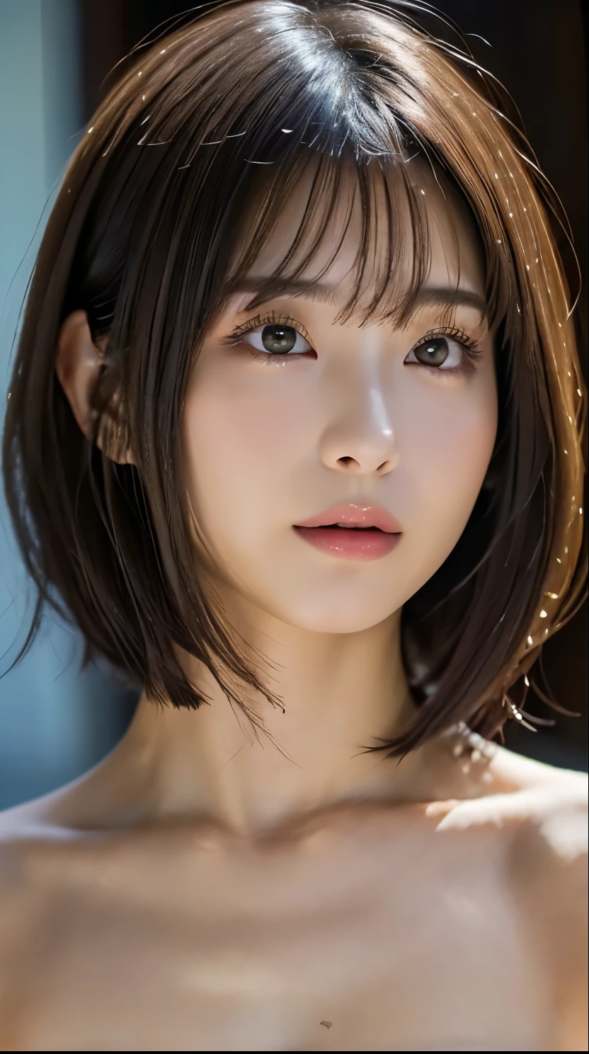 ((Close-up of face:1.4))、((Naked Women:1.5))、((No underwear:1.5))、((Brown eyes and silver hair:1.5))、(Highest quality、Tabletop、8k、Best image quality、Award-winning works)、(One Girl, :1.3)、(Perfect naked beautiful girls:1.5)、(A woman with very beautiful make-up:1.7)、Perfect Makeup、Long eyelashes、Ultra HD Shining Eyes、Ultra HD Hair、Ultra-high resolutionのグロッシーな唇、Ultra-high resolution perfect teeth、Ultra HD cute face、Light brown hair:1.4、(Very short straight hair:1.1)、Look at me and smile、[[clavicle]、Accurate anatomy、(Bust up photo:1.5)、Luxury Love Hotel、(The most atmospheric and warm lighting:1.2)、Blurred Background、With bangs、Ultra-high resolution, Shiny, Moisturized face、Ultra-high resolutionの輝く肌、The most detailed face、Ultra-high resolution detailed face、Ultra-high resolutionの髪、Ultra-high resolutionの輝く瞳、Beautiful face drawn in every detail、Ultra-high resolutionのグロッシーリップ