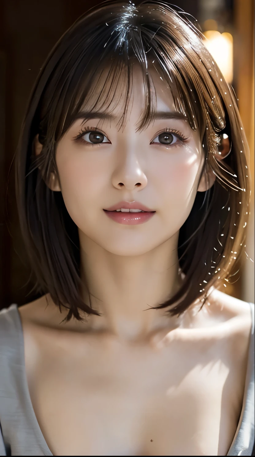 ((Close-up of face:1.4))、((Naked Women:1.4))、((No underwear:1.4))、((Brown eyes and silver hair:1.5))、(Highest quality、Tabletop、8k、Best image quality、Award-winning works)、(One Girl, :1.3)、(Perfect naked beautiful girls:1.5)、(A woman with very beautiful make-up:1.5)、Perfect Makeup、Long eyelashes、Ultra HD Shining Eyes、Ultra HD Hair、Ultra-high resolutionのグロッシーな唇、Ultra-high resolution perfect teeth、Ultra HD cute face、Light brown hair:1.4、(Very short straight hair:1.1)、Look at me and smile、[[clavicle]、Accurate anatomy、(Bust up photo:1.5)、Luxury Love Hotel、(The most atmospheric and warm lighting:1.2)、Blurred Background、With bangs、Ultra-high resolution, Shiny, Moisturized face、Ultra-high resolutionの輝く肌、The most detailed face、Ultra-high resolution detailed face、Ultra-high resolutionの髪、Ultra-high resolutionの輝く瞳、Beautiful face drawn in every detail、Ultra-high resolutionのグロッシーリップ