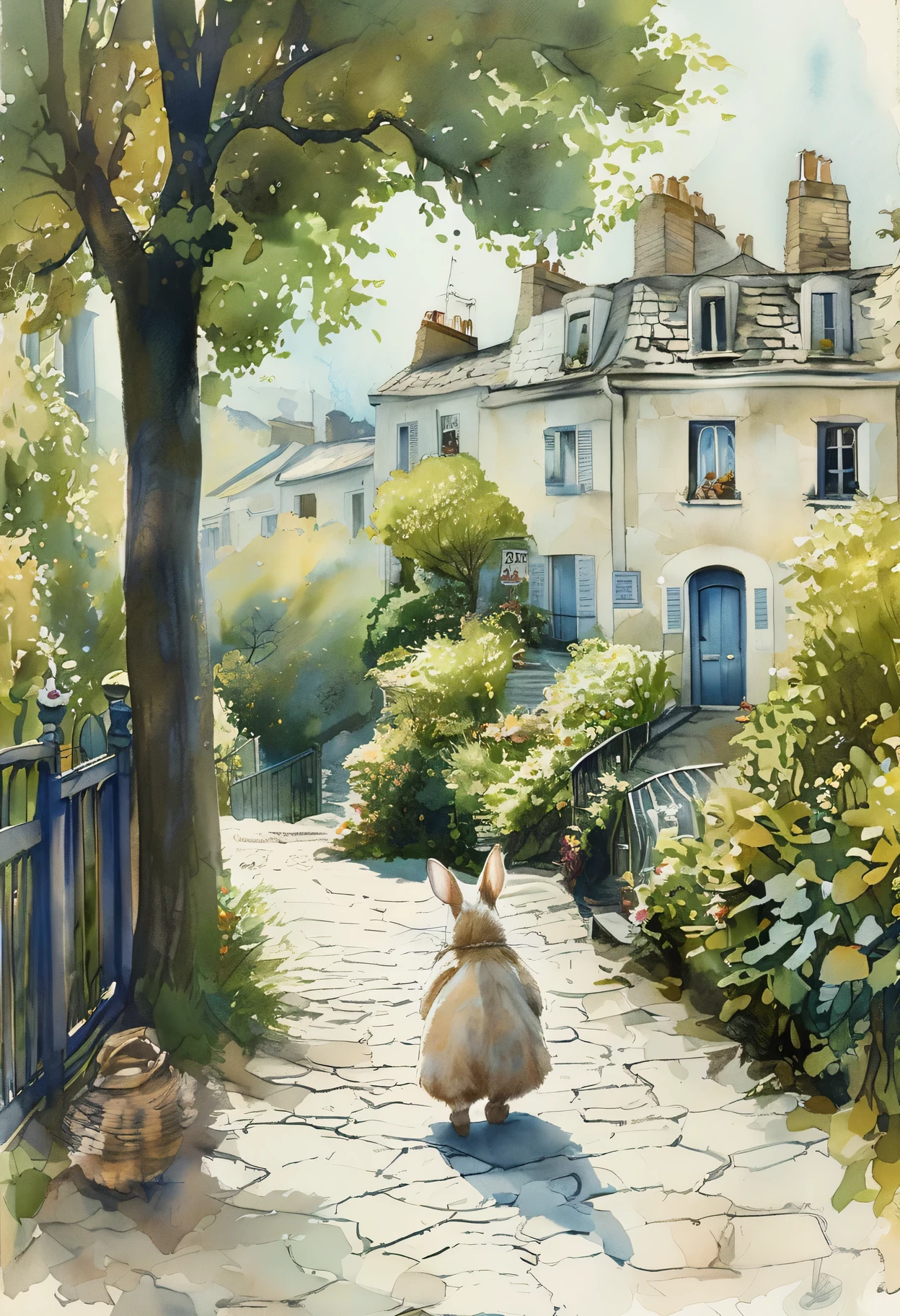 Montmartre Hill、High resolution,Postcard illustration,, Highest quality, 超High resolution, (Realistic:1.5),(skin reflex:1.3), RAW Photos,Physically Based Rendering,Curvy, , Simple Background,style of Beatrix Potter