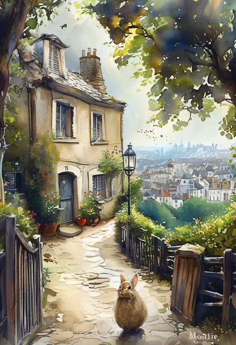 Montmartre Hill、High resolution,Postcard illustration,, Highest quality, 超High resolution, (Realistic:1.5),(skin reflex:1.3), RA...