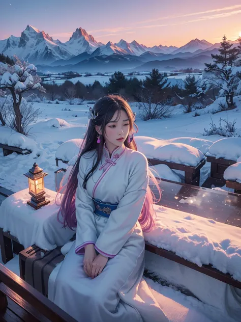 (((xin haicheng style)), pixiv, anime drawing, high quality,
pink and purple sky covers the horizon,
beautiful scenery unfolds w...