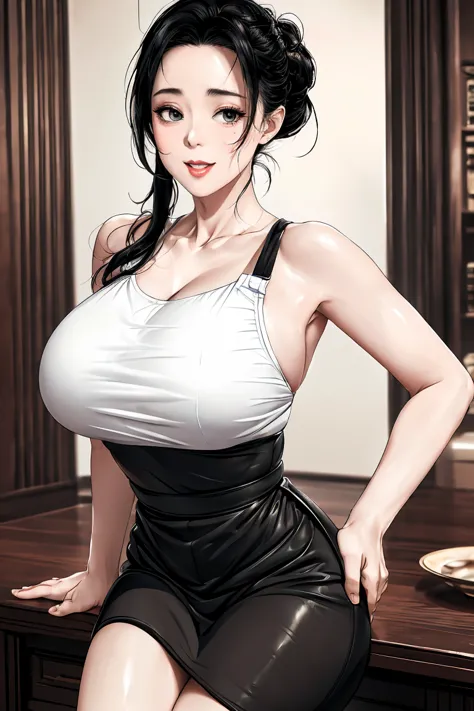 apron,sweat,(random sex pose:1.2),(random hairstyle),(thin type:1.5),(large breasts),(highest image quality,(8k), ultra-realisti...