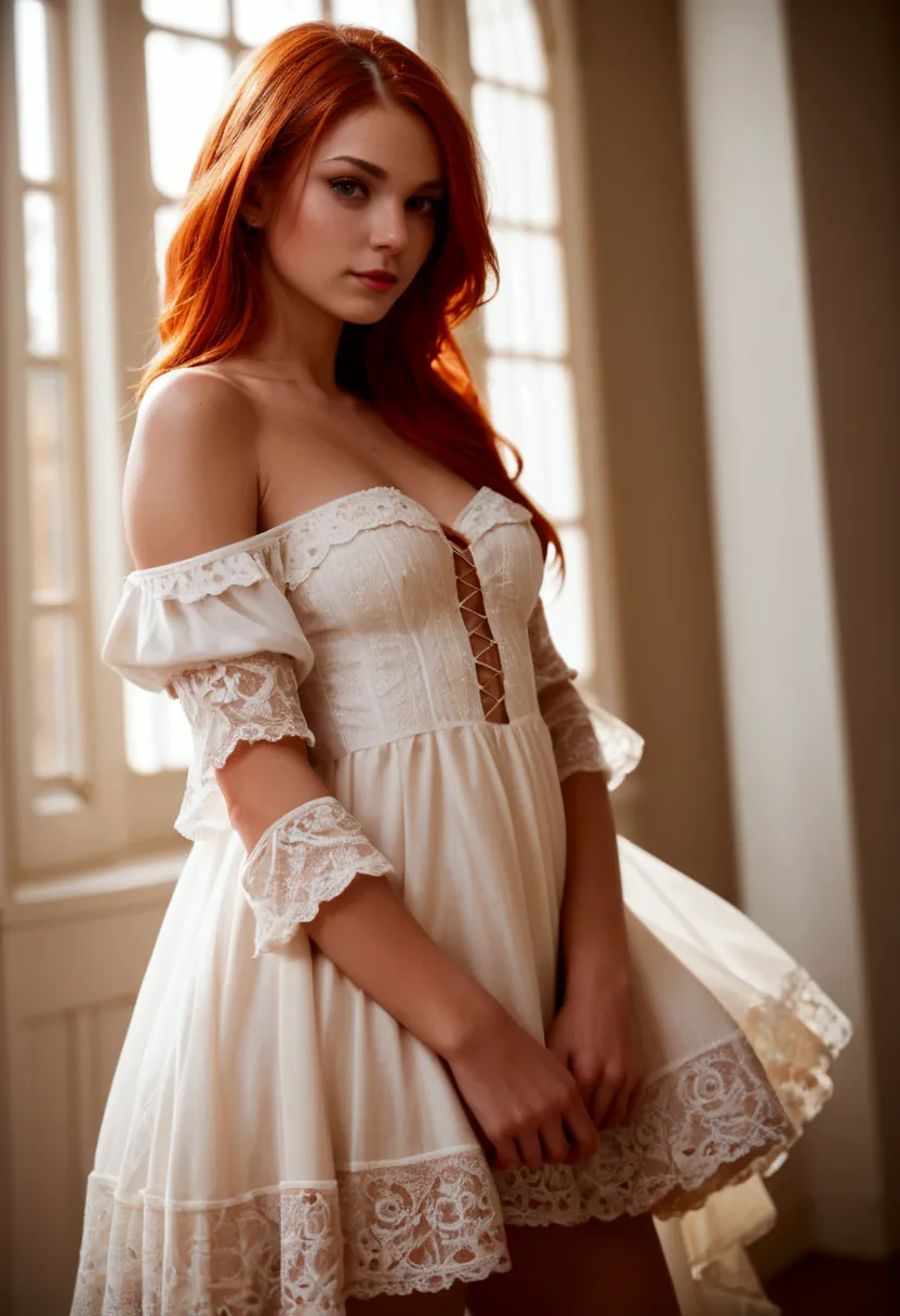 score_9,score_8_up,score_7_up,realistic photography,beautiful redhead girl,off shoulder paillette dress,cinematic lighting,perfe...