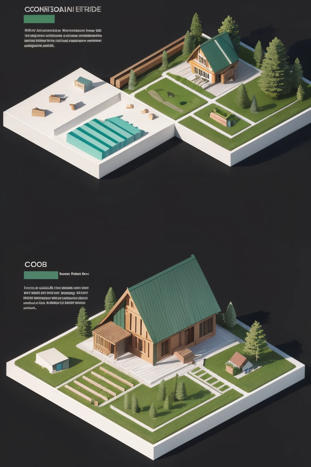 "Zeichnen Sie ein optisch ansprechendes Diagramm, das den ökologischen Fußabdruck traditioneller Bauweise mit dem von 3D-gedruckten Bauweisen vergleicht.. Fügen Sie Symbole hinzu, die Materialien und CO2-Emissionen darstellen, mit grünen Farben und ökologischen Elementen, um die Nachhaltigkeit zu betonen."
