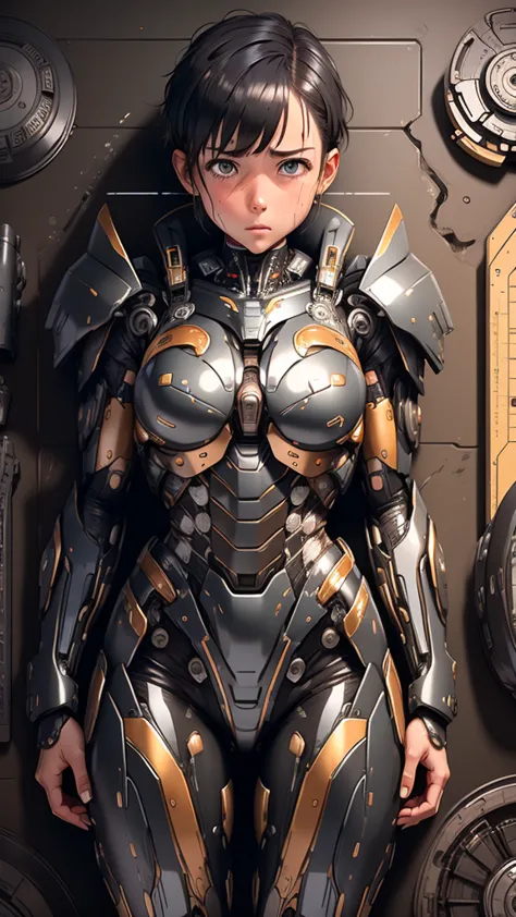 Highest quality　8k Cyborg Suit Girl　Elementary school girl　Sweaty face　cute　Boyish short hair　Very short hair　Steam coming out o...