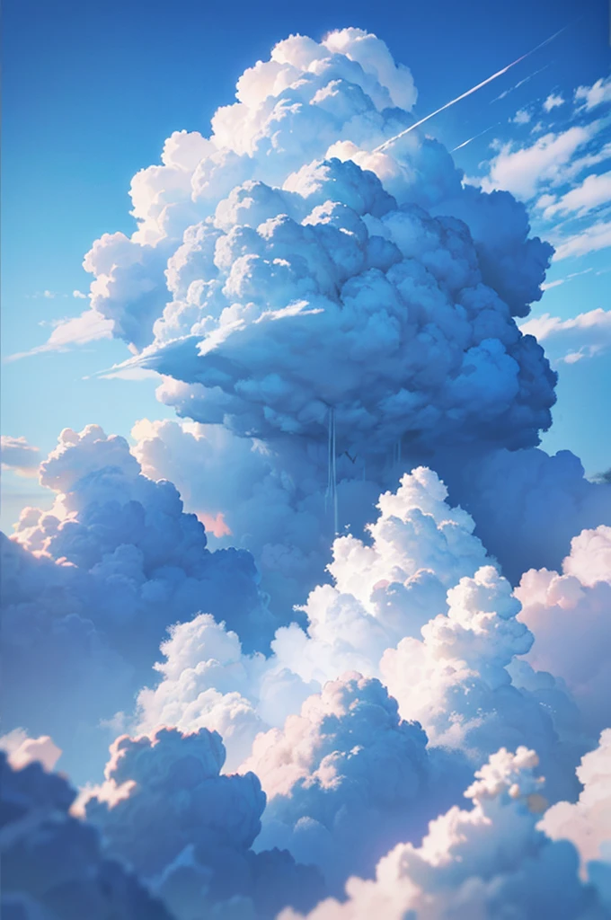 ein detailliertes Logo, digital art, eine Gruppe flauschiger weißer Wolken, abstrakte Wolkenformen, Cloud Computing, Technologie, modern, minimalistisch, Farbverlaufsfarben, Blau und weiß, glühend, Ätherisch, 3D render, sehr detailliert, kompliziertes Design, Meisterwerk, beste Qualität, 8k