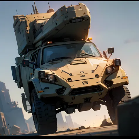 An epic cinematic shot of a futuristic advanced military vehicle, extremely detailed, 8k UHD  (masterpiece:1.2) (photorealistic:1.2) (Best Quality) (Intricate) (8k) (HdR) (cinematic lighting) (sharp focus)