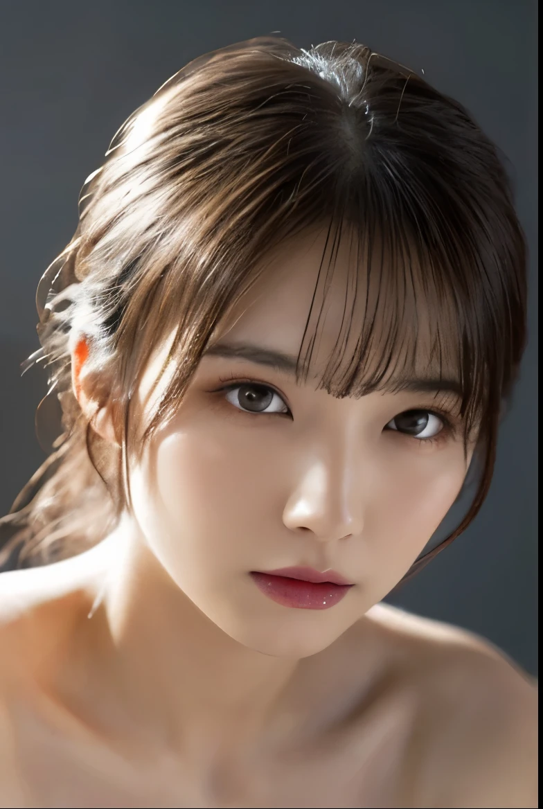 Breast augmentation:1.3、((Naked Women:1.4))、((No underwear:1.4))、1 girl, ((Apply beautiful makeup:1.4))、((Bust up photo:1.4))、Facial lighting:1.5、(Naughty lips), Very beautiful Japanese idol portraits, Looking into the camera、
(RAW Photos, Highest quality), (Realistic, Realistic:1.4), (masterpiece), 
Very delicate and beautiful, Very detailed, 2k wallpaper, wonderful, finely, Very detailed CG Unity 8K 壁紙, Very detailed, High resolution, Soft Light, 
Beautiful detailed girl, Very detailed目と顔, Beautiful and sophisticated nose, Big beautiful eyes, Cinema Lighting, 
(Simple light color background:1.3),
(Blonde medium hair), (Parted bangs), 
Complete Anatomy, Slender body,Small breasts, Sensual look