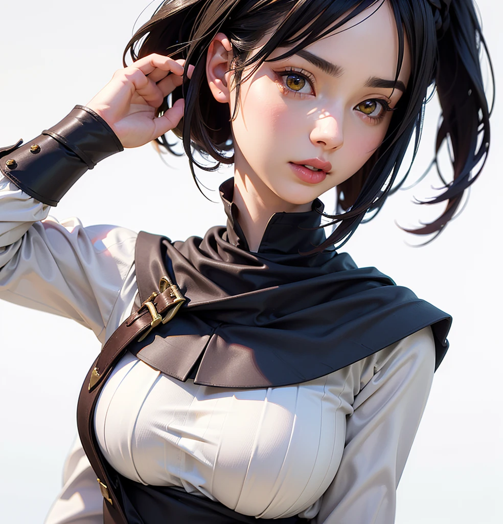 (Highest quality, masterpiece, Very detailedな, Very detailed, Exquisite, 16K,Full HD),(White Background:1.5),、Big Breasts,No text,Upper Body,serana,Black Hair,１people