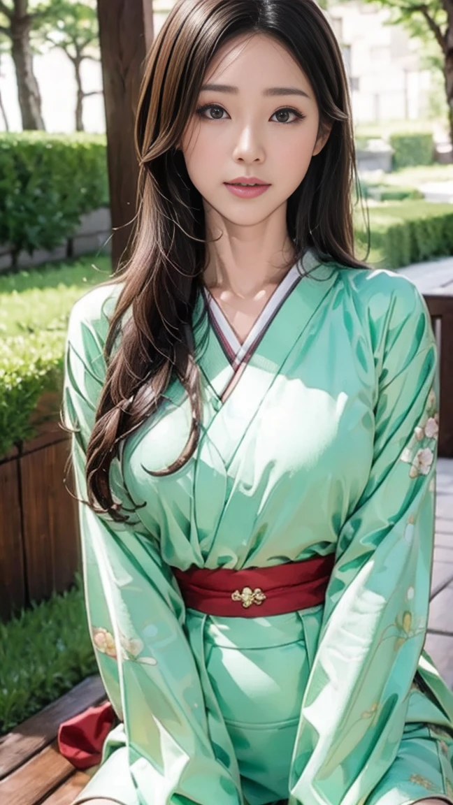 Il y a une femme agenouillée sur le chemin forestier, portrait of a Japonais teen, of a youthful Japonais girl, Jeune fille asiatique, wearing Japonais , Japonais girl , Belle fille, Asseyez-vous par terre, portrait of a Japonais girl, Assis dans la forêt, Japonais , Prendre la pose, jeune femme asiatique