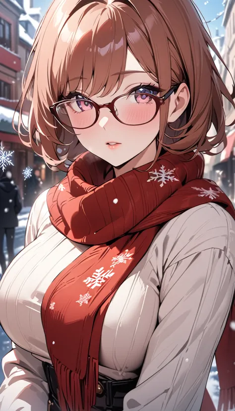 （best quality，4k，8k，high resolution，masterpiece：1.4），ultra detailed，detail face：1.3，white sweater，red scarf，wear glasses，perfect...