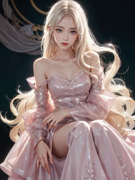 skirt, Platinum Blonde Fine Hair、Extra long silky straight hair、Big eyes with bangs and eyeliner、Transparent White Wet Pajamas、N...