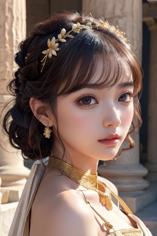 masterpiece、Highest quality、8k、Attractive beautiful large almond-shaped eyes、Big black eyes、Long eyelashes、美しい桜colorの唇、A high, well-defined nose、color々Hairstyle、美しく輝くcolor々な髪color、((Realistic:1.3))、Challenging eyes、Bold composition、Detailed face on the market、Detailed、Golden Ratio Face、Ultra-high resolution、Beautifully detailed and realistic white skin、Ancient Greece、Parthenon temple、toga、Beautiful sunshine