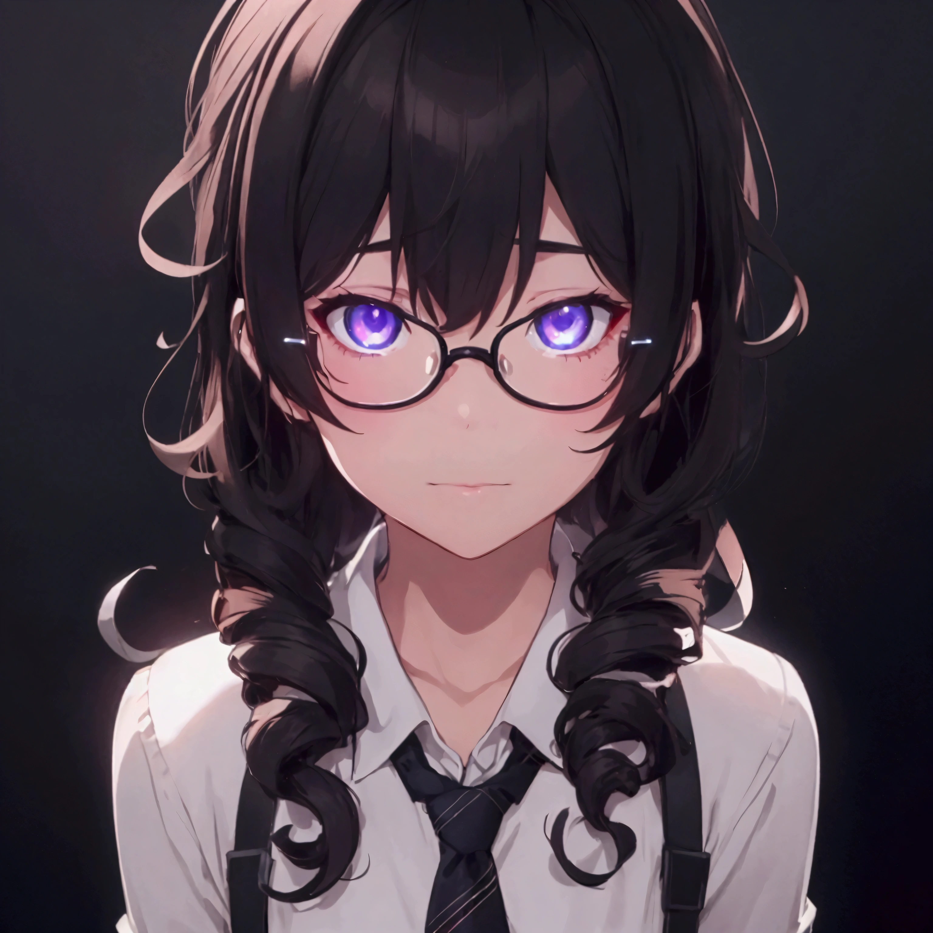 (1 boy), (school boy), male, tie, holding a bool, cute boy, adorable, Thick black frame glasses, shy, black messy hair, bluish-grey eye color, wearing glasses, 4k, detailed, anime 4k, (Curly hair), from side, character focus, ((black light)),((dark lighting)), cinematic lighting ,(darkness), (concept art), high resolution,(incredibly absurdres) ,extremely detailed CG unity 8k wallpaper, ((masterpiece)), ((top-quality)), (beautiful illustration), ((an extremely delicate and beautiful)), (masterpiece, Best quality, ultra high resolution), Black hair, pale skin, ultra detailed eyes, Beautiful and detailed face, detailed eyes, (Centered, torso), (wide shot:0.9), facing the viewer, Eye level, ((male)), shy, blushing