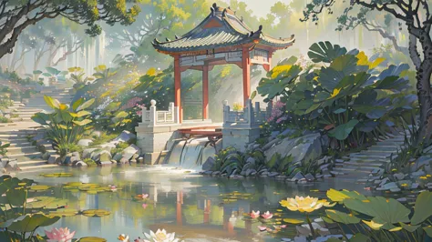 ((highest quality, masterpiece: 1.2)), cg, 8k, intricate details, cinematic perspective, (nobody is here), (chinese gardens), po...