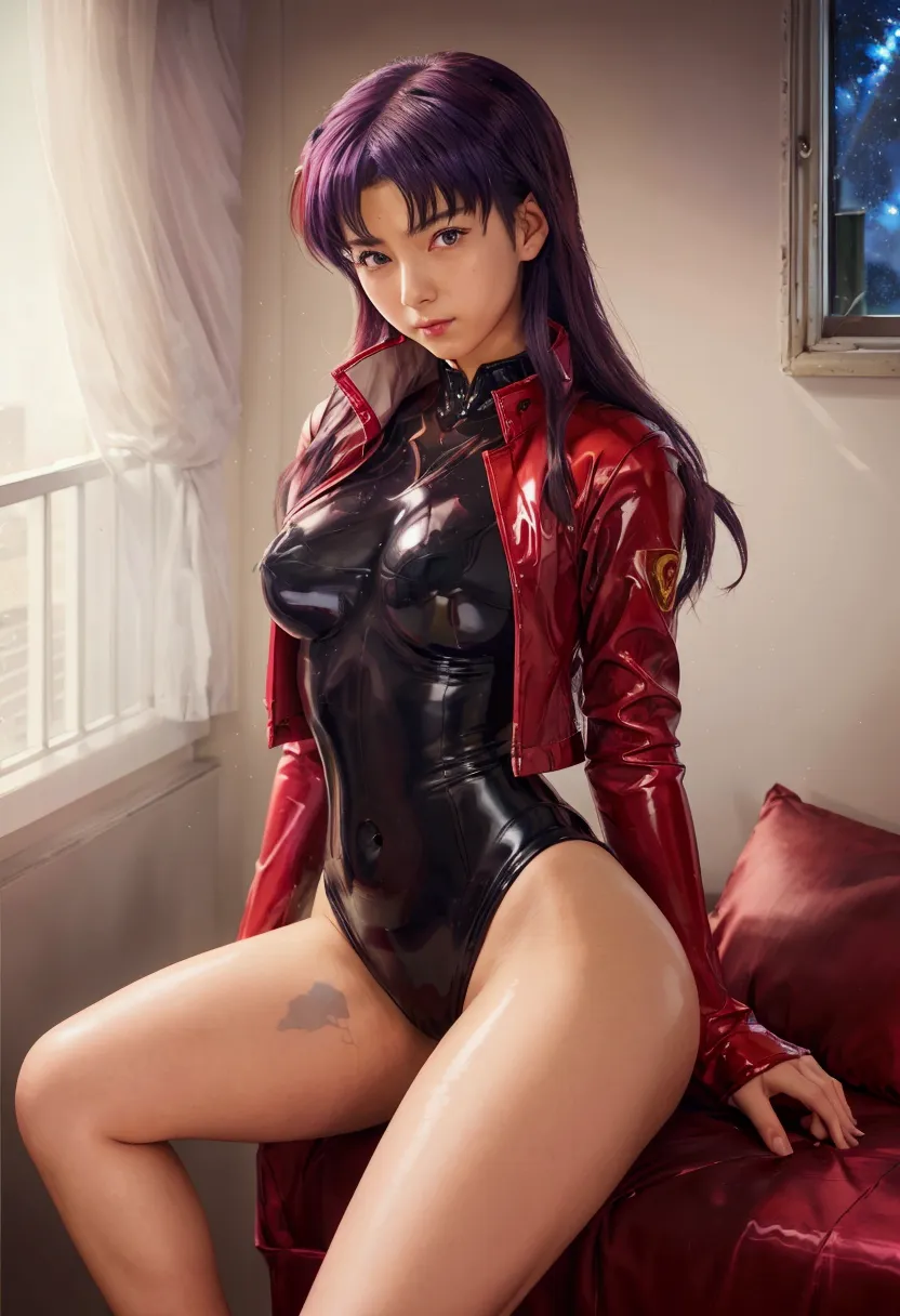 anime girl in latex posing on a bed with a window, extremely detailed artgerm, seductive anime girl, full body zenkai! asuka sui...
