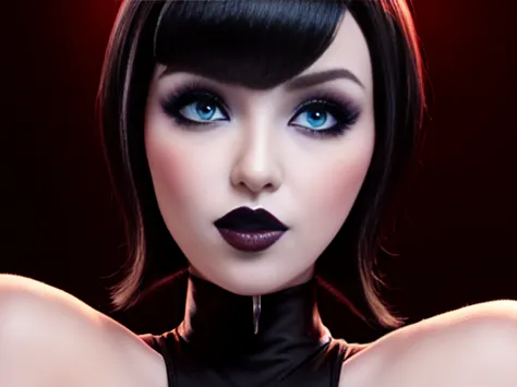 high graphic quality image, mavis dracula, (hotel_transylvania) short black hair blue eyes white skin eyeliner , voluminous lips...