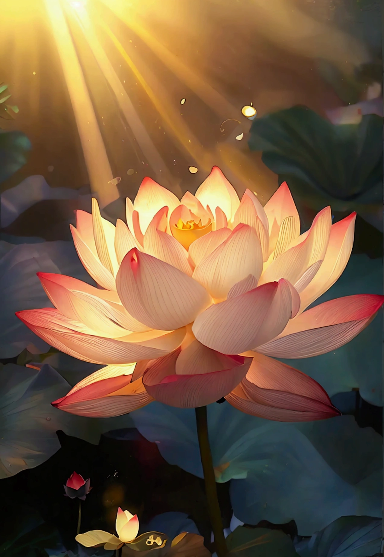 Lotus，Light shines down from above，blur background