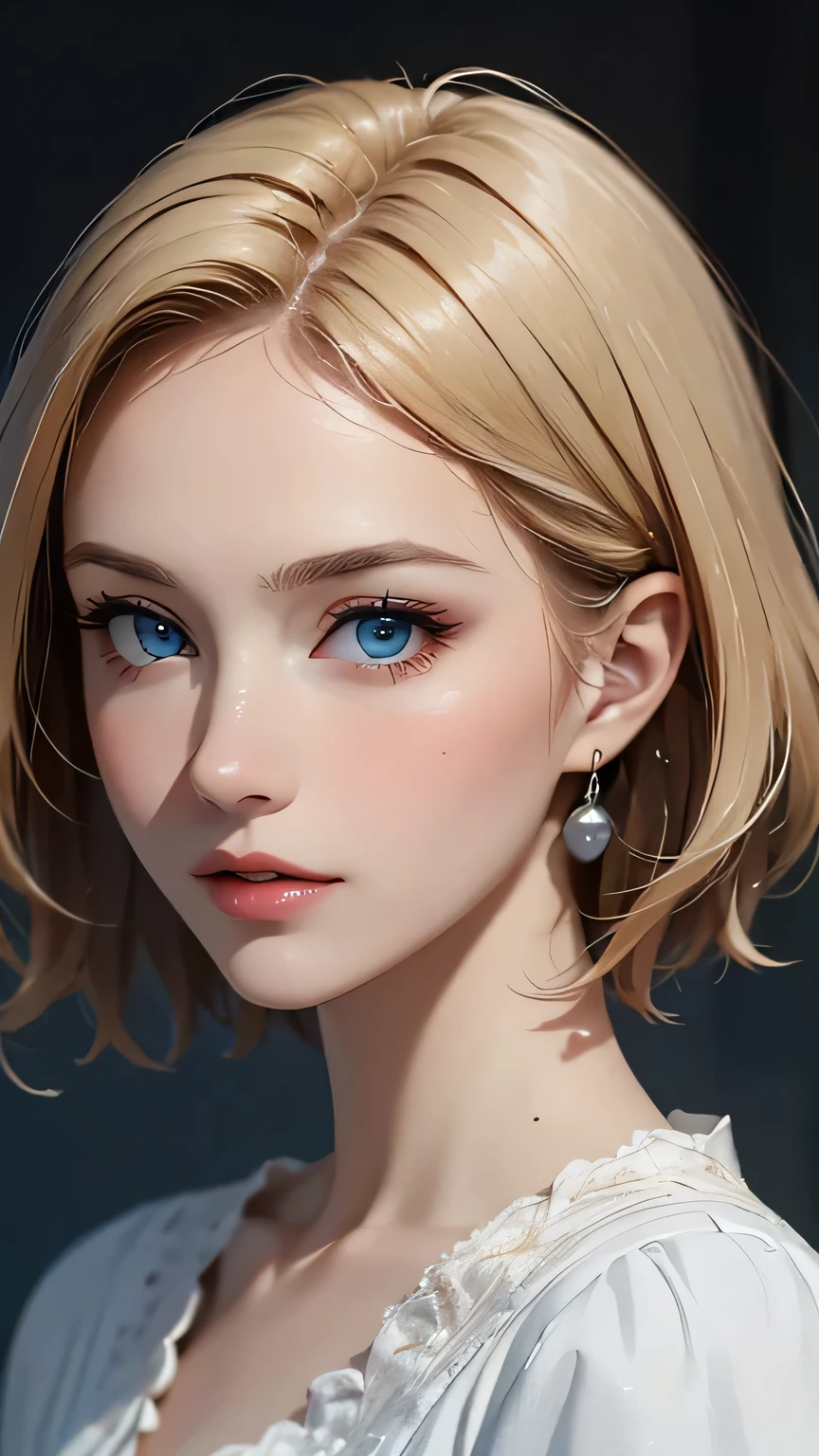 (highest quality,4k,8K,High resolution,masterpiece:1.2),Super detailed,realistic:1.37,portrait,blonde,blue eyes,white skin,medieval clothing,detailed facial features,beautiful lips,gorgeous eyes,A wonderful expression,retro style,soft lighting,Bright colors,short hair,break,