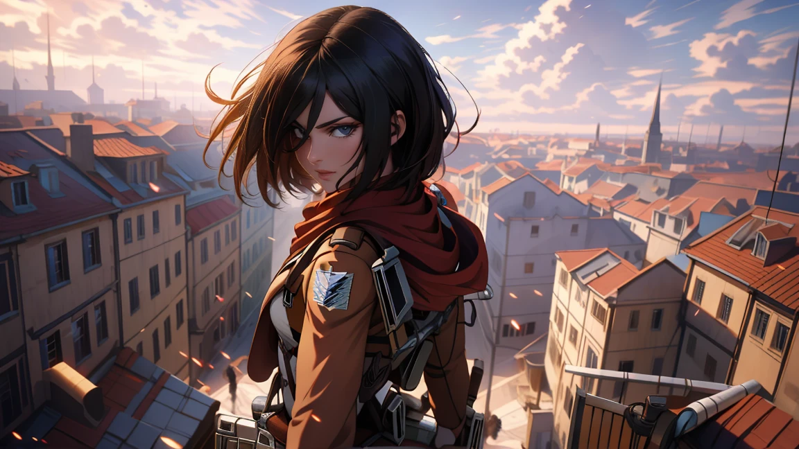 split, 4k image, (masterpiece:1.2, Best quality), photorealistic, (hyperrealistic:1.2), Beautiful, Mikasa from AOT