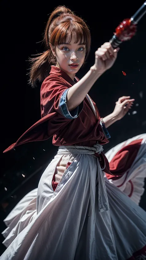 "rurouni kenshin",
moment of enthusiasm, bold,
capturing the essence of her fiery determination and indomitable spirit, she expl...