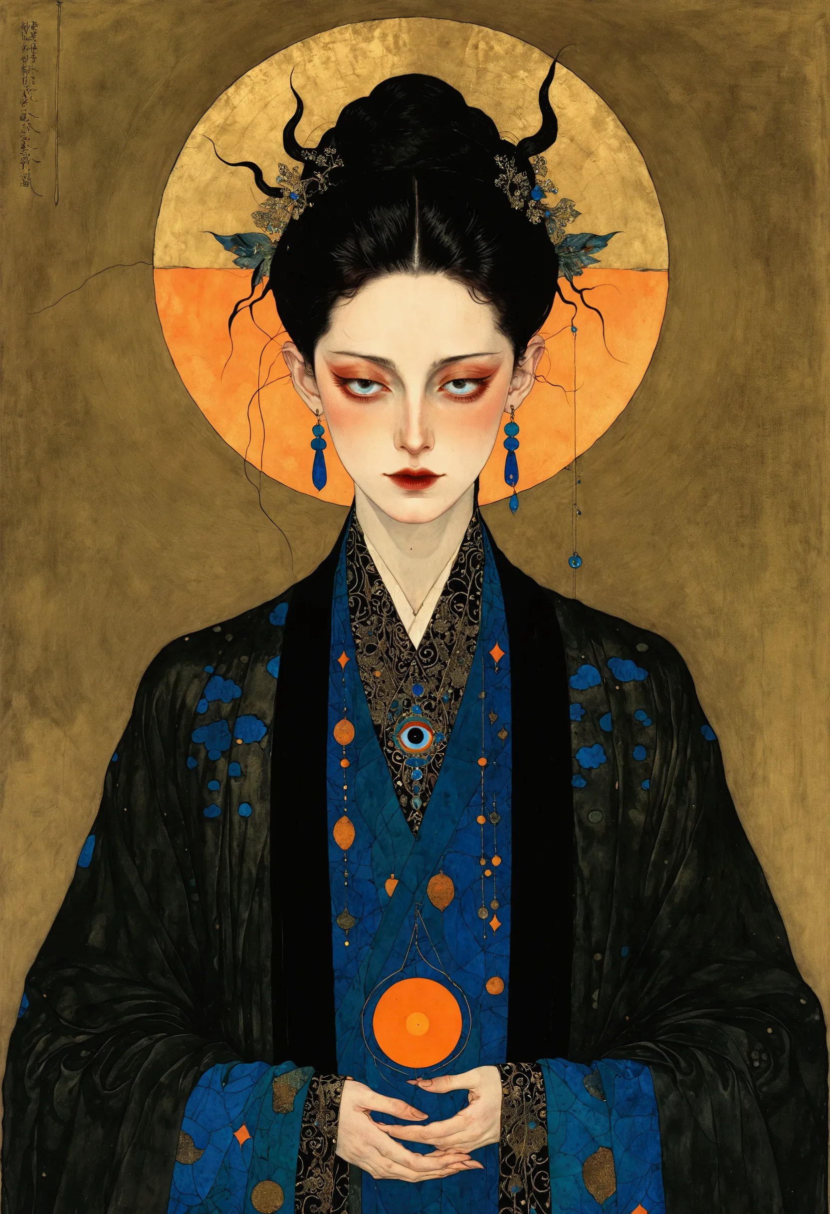 the art of math，digital illustration，drawing，decorative paintings，watercolor，(((harry clark (harry clarke) style,圣地亚哥·卡鲁索style))...