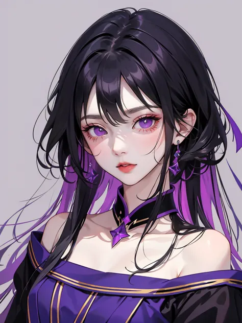 (flat color:1.1),(masterpiece:1.2), original, medium length straight black hair, purple-colored eyes, mature girl　　ウエディングドレス