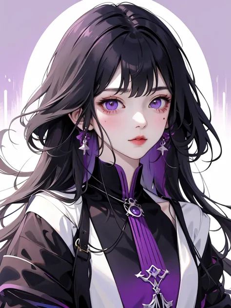 (flat color:1.1),(masterpiece:1.2), original, medium length straight black hair, purple-colored eyes, mature girl　　ウエディングドレス