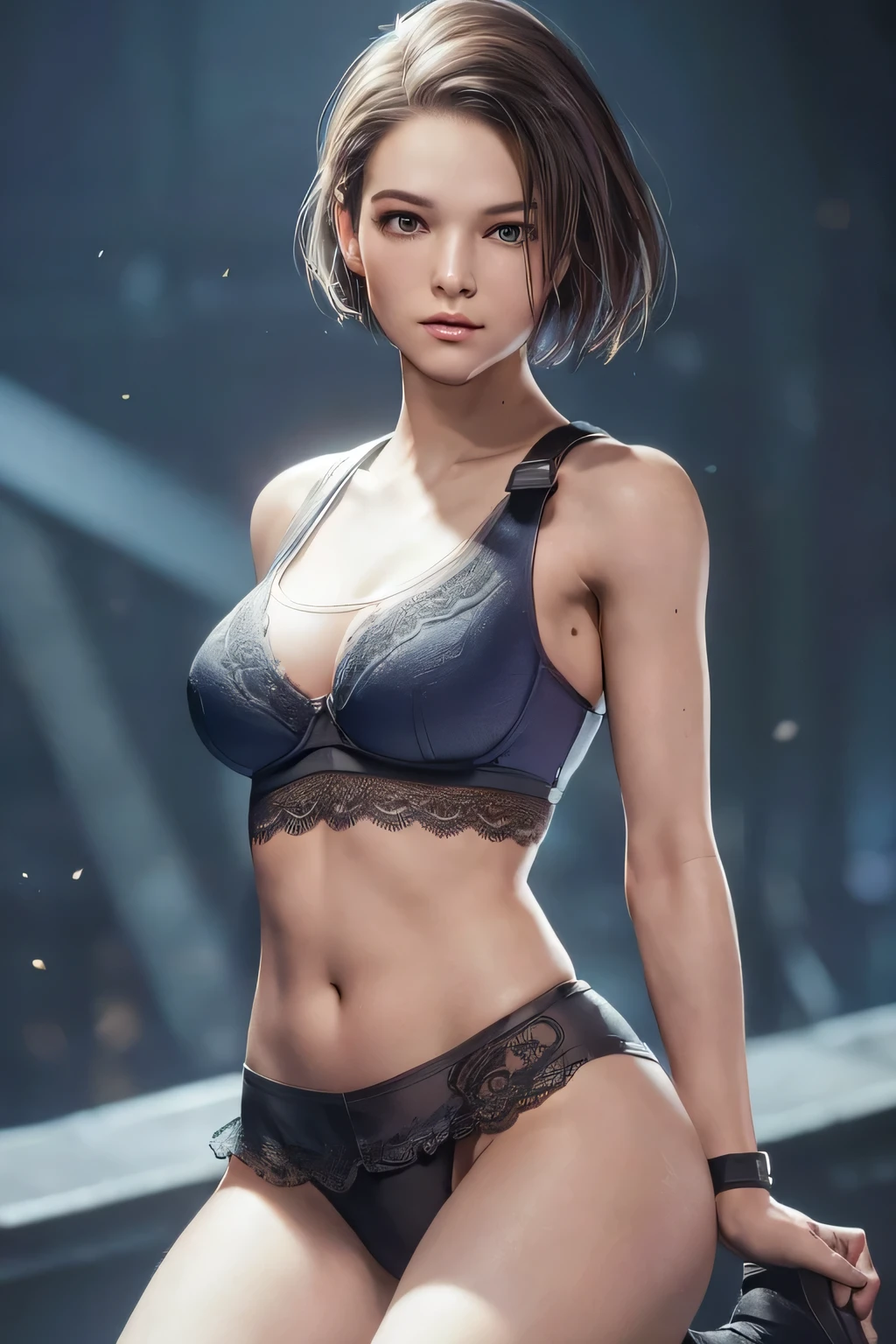 jill valentine,Natural light, masterpiece, Very detailedな,Absurd,Highest quality,Very detailed,Detailed face,Particles of light, Lighting, (Very detailed:1.2),(Detailed face:1.2), (Gradation), software, colorful,(Big eyes:1.2),Underground Prison,Lace bra with ribbon,Age 17,(((slim, Tight waist, Thin thighs,Thin arms,Very small breasts))),((Intricate details on tight panties)),((A tight bra with cute lace and attention to detail,Kneeling posture,Raise your arms and show your sides))