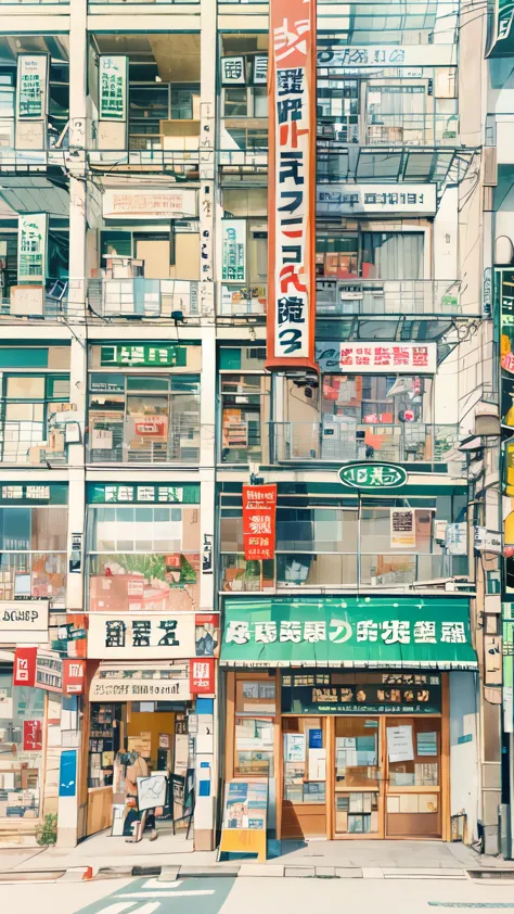 architectural marker paint、80&#39;s、tokyo、ramen shop、goodwill、downtown、no humans、watercolor