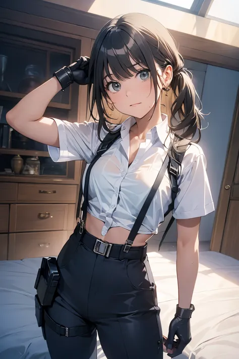 1 female, , high quality, masterpiece, Ultra-high resolution, , Cinema Lighting, , , And the suspenders with the cranes flying　　...