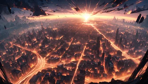 breathtaking graphics, angle from the ground, shooting epic shots: a huge magic rune hovering over the city, breathtaking landsc...