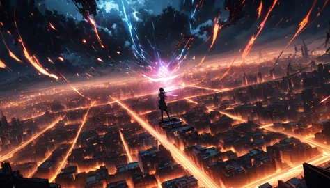 breathtaking graphics, angle from the ground, shooting epic shots: a huge magic rune hovering over the city, breathtaking landsc...