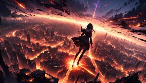 breathtaking graphics, angle from the ground, shooting epic shots: a huge magic rune hovering over the city, breathtaking landsc...