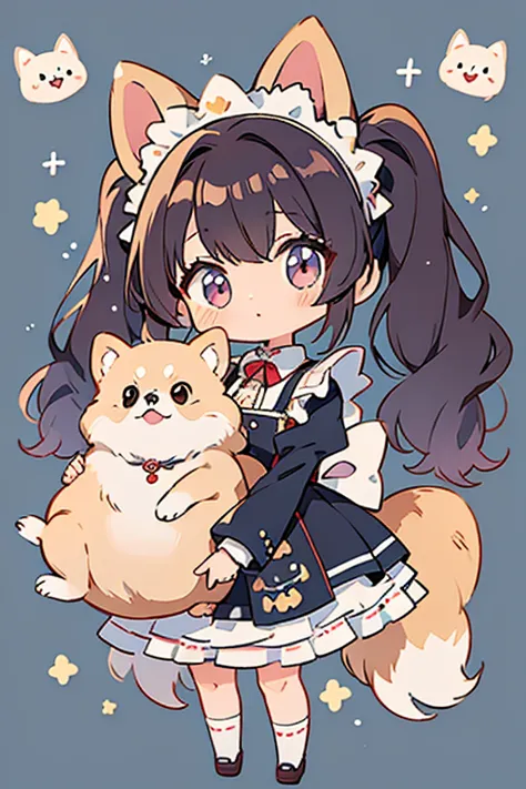 Highest quality,masterpiece,dog cafe,Girl clerk,Maid clothes,(Pomeranian,Multiple small dogs 1.3),Anime Style,cute,Twin tail hai...